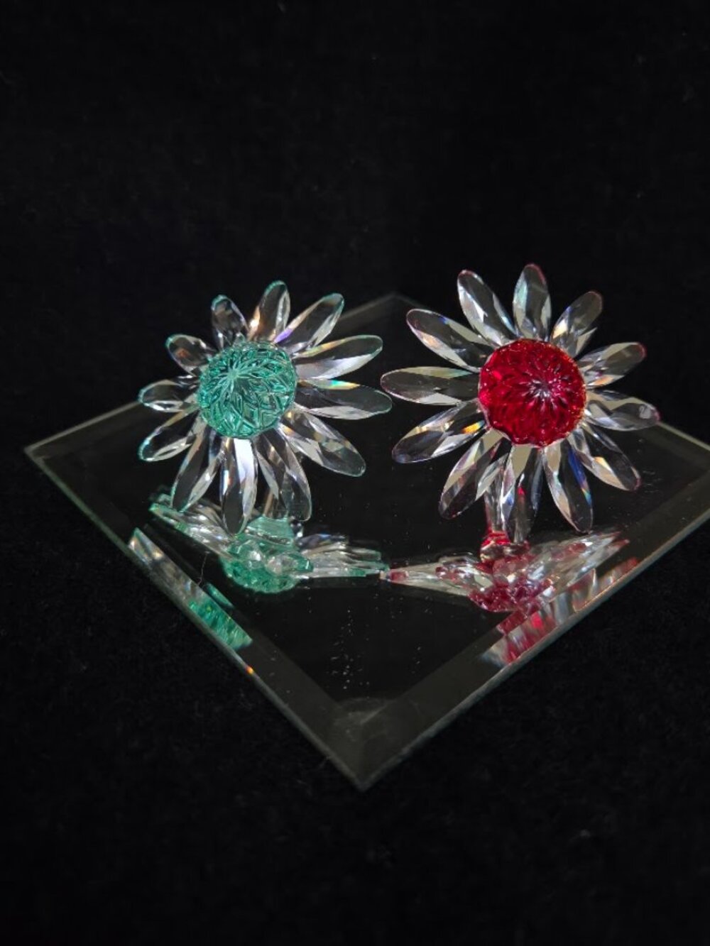 Swarovski Crystal Marguerite Daisy Pair (Red & Green Centers) with Mirror